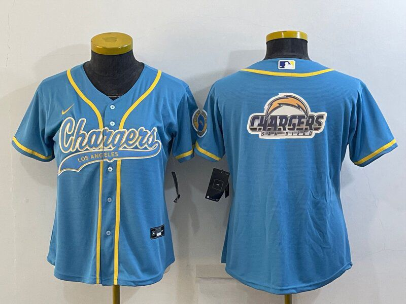 Youth Blue Los Angeles Chargers Team Big Logo With Patch Cool Base Stitched Baseball Jersey